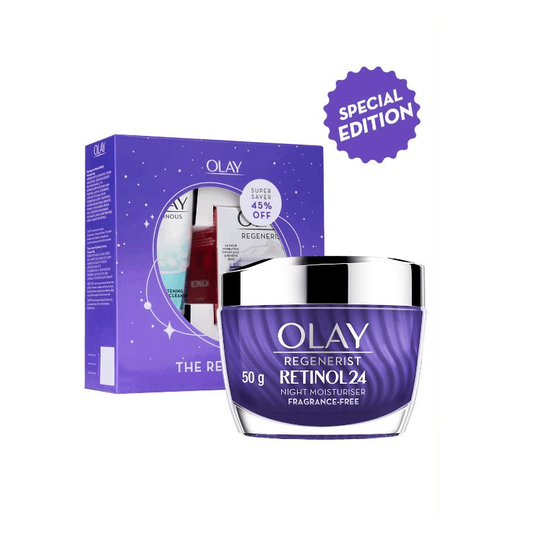 Olay Retinol Kit For Overnight Repair, Anti-Ageing Night Cream With Cleanser, Fragrance Free